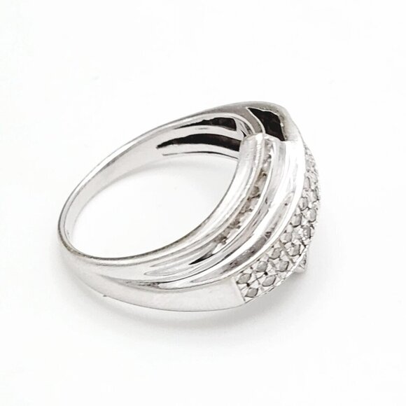 10k White Gold Diamond Ribbon Crossover Wrap Style Band Ring Sz. 7 - Picture 5 of 12